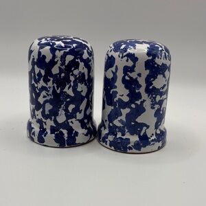 VTG Blue & White Salt Pepper Shakers Spongeware‎ Pattern Pier 1